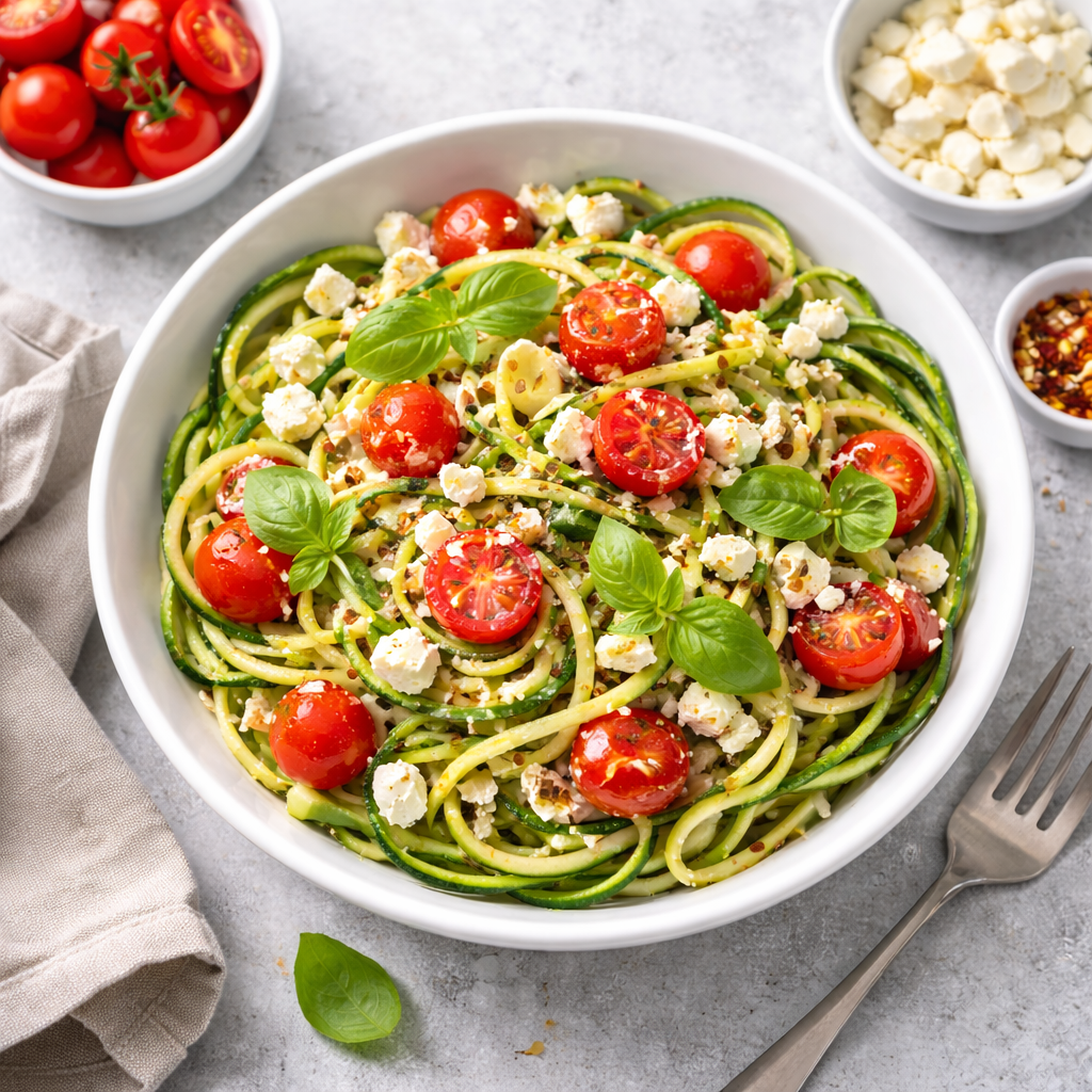 Zucchini-Nudeln mit Tomaten-Feta